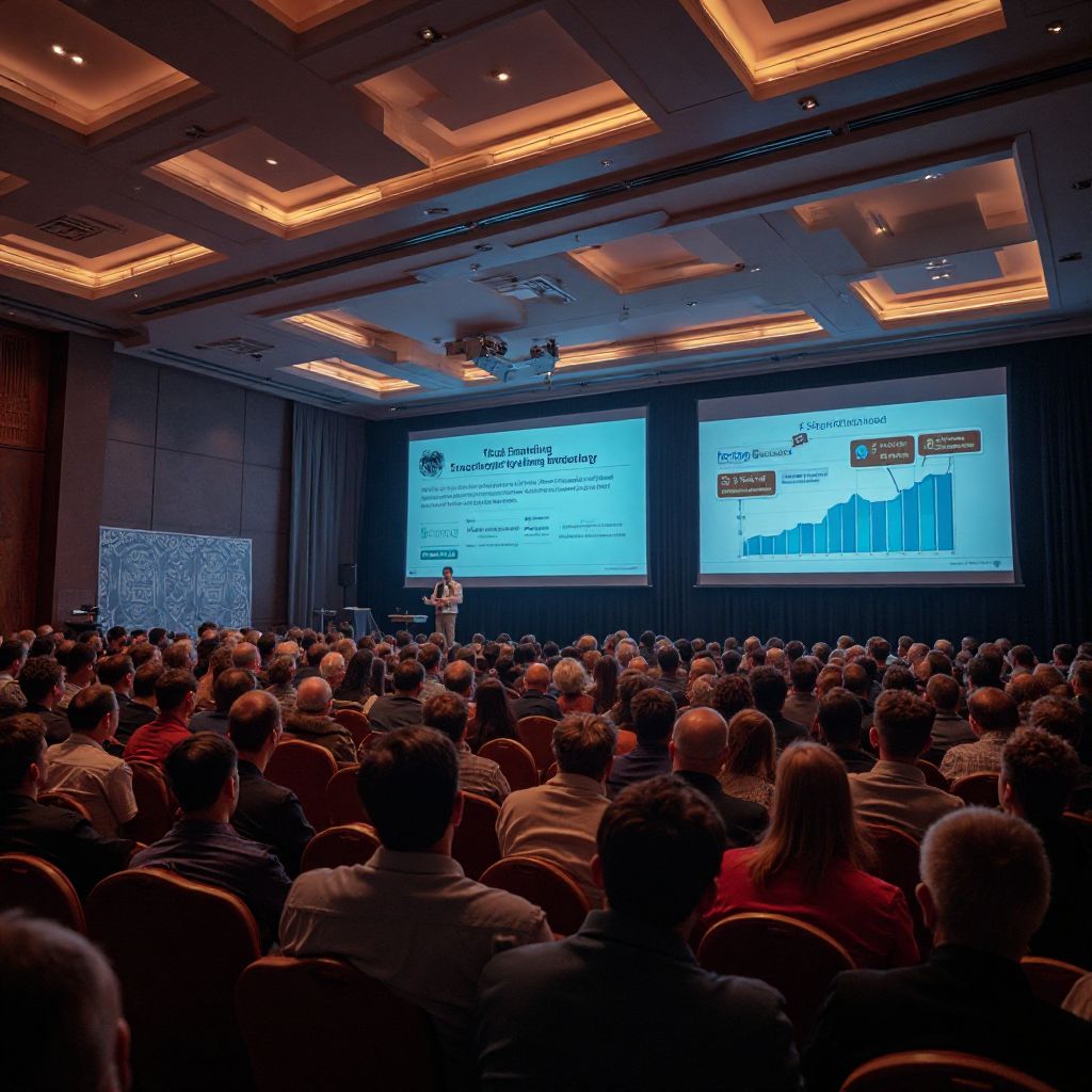 Financial education event with large audience